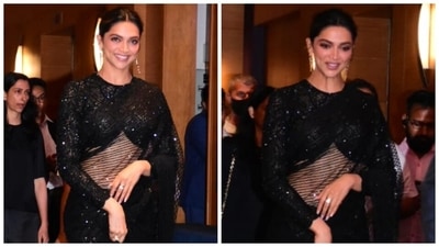 Deepika Padukone is a beauty in black sequin see-through saree and stylish blouse for an event (HT Photo/Varinder Chawla) Deepika Padukone is a beauty in black sequin see-through saree and stylish blouse for an event (HT Photo/Varinder Chawla)