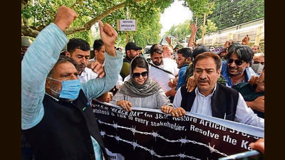 Three years ago, on August 5, Article 370 was revoked by the Parliament and the state was divided into two Union Territories – Jammu & Kashmir and Ladakh, and all mainstream leaders were detained. (Waseem Andrabi/ HT) Three years ago, on August 5, Article 370 was revoked by the Parliament and the state was divided into two Union Territories – Jammu & Kashmir and Ladakh, and all mainstream leaders were detained. (Waseem Andrabi/ HT)
