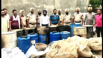Punjab Police and excise department officials busted an illicit liquor manufacturing unit with the recovery of one lakh litre of ‘lahan’ (raw material to manufacture liquor) from the marshy area of Beas river between the Kirian and Marar villages near Harike Pattan town on Friday.
