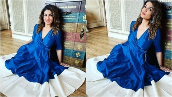 Raveena Tandon is on a spree of sharing fashion cues with her Instagram family. The actor, who is an absolute fashionista, keeps slaying fashion goals on a regular basis with snippets from her fashion diaries on her Instagram profile. From casuals to formals to ethnic ensembles, Raveena can deck up in anything and make it look better. For Friday, Raveena chose to go with blue.(Instagram/@officialraveenatandon)
