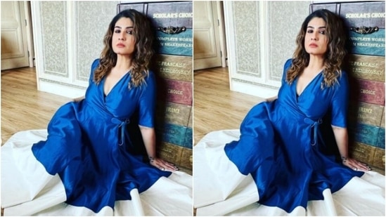 Raveena Tandon, in a stunning dress, is painting Instagram blue | Hindustan  Times