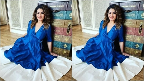 Styled by fashion stylist Richa Ranawat, Raveena wore her tresses open in soft wavy curls with a side part as she posed for the indoor photoshoot.(Instagram/@officialraveenatandon)