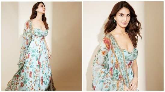 In another Instagram post Vaani Kapoor, was seen owning the contemporary ethnic look in a pastel blue floral anarkali set.(Instagram/@_vaanikapoor_)