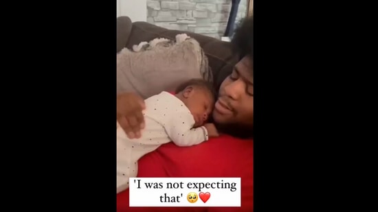 The image, taken from the Instagram video, shows the toddler sleeping on his dad's chest.(TikTok/@Royalty363)