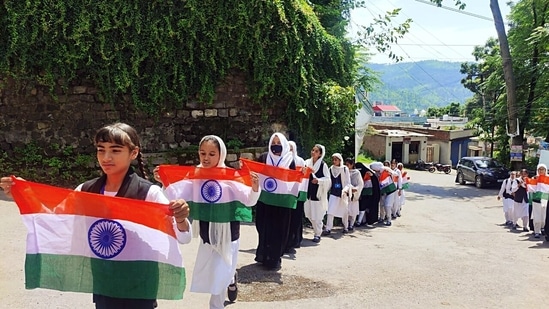 School children took out the Tiranga yatra under the 'Har Ghar Tiranga' campaign, in Poonch.(ANI) School children took out the Tiranga yatra under the 'Har Ghar Tiranga' campaign, in Poonch.(ANI)