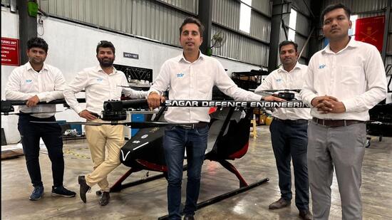 Pune defence company has manufactured ‘Varuna’, a heavy-lift utility drone that can carry a human being which will soon be inducted in the Indian Navy. (HT)