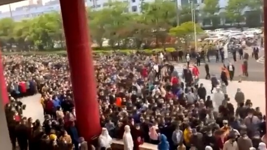 Video grab of a public protest against Covid lockdown in Shanghai.