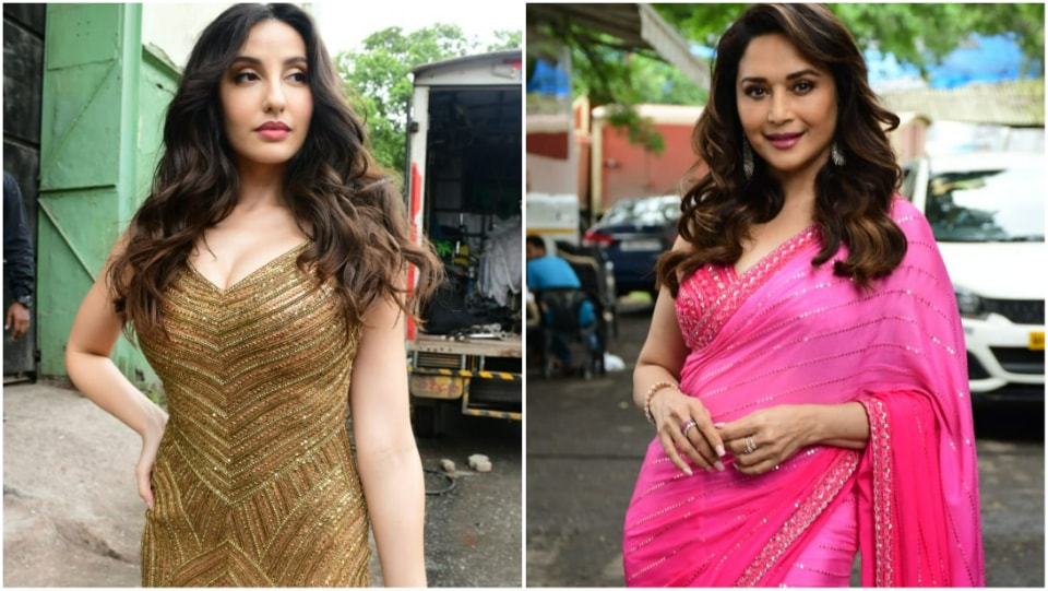 Nora Fatehi and Madhuri Dixit turned heads as they arrived for Jhalak Dikhhla Jaa 10 shoot in Mumbai. Nora Fatehi and Madhuri Dixit turned heads as they arrived for Jhalak Dikhhla Jaa 10 shoot in Mumbai.