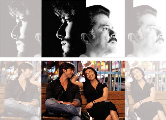 Anil Kapoor in Subhash Ghai’s serious film, Black & White, 2008 (top); Vidya Balan and Shahid Kapoor in Kismat Konnection, 2008 (above) Anil Kapoor in Subhash Ghai’s serious film, Black & White, 2008 (top); Vidya Balan and Shahid Kapoor in Kismat Konnection, 2008 (above)