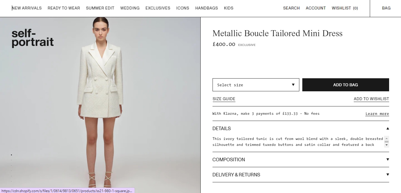 The price of the blazer dress Malaika wore.&nbsp; (self-portrait.com)