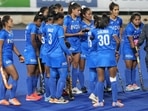 Indian players react after their loss in the women's semifinal hockey match against Australia at the Commonwealth Games in Birmingham(AP)