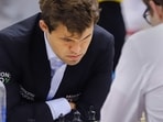 World Chess Champion Magnus Carlsen in action during the 44th Chess Olympiad(PTI)