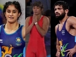 Commonwealth Games 2022 Highlights: (L-R) Vinesh Phogat, Pooja Gehlot and Ravi Dahiya(Twitter)