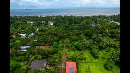 Aerial view of the land where Shiv Sena leader and MP Sanjay Raut's controversial plots are located for which the Enforcement Directorate (EC) has arrested him, near Kihim Beach in Alibaug. (Pratik Chorge/Hindustan Times)