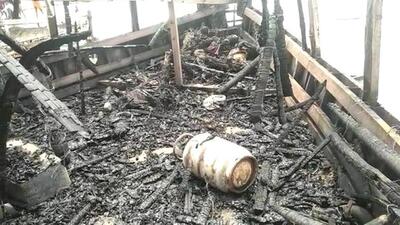 The boat after the LPG cylinder explosion. (Santosh Kumar)