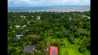 Aerial view of the land where Shiv Sena leader and MP Sanjay Raut's controversial plots are located for which the Enforcement Directorate (EC) has arrested him, near Kihim Beach in Alibaug. (Pratik Chorge/Hindustan Times) Aerial view of the land where Shiv Sena leader and MP Sanjay Raut's controversial plots are located for which the Enforcement Directorate (EC) has arrested him, near Kihim Beach in Alibaug. (Pratik Chorge/Hindustan Times)