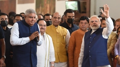 NDA's vice-presidential candidate Jagdeep Dhankhar with Prime Minister Narendra Modi and other BJP leaders in New Delhi. ((Arvind Yadav/HT file)) NDA's vice-presidential candidate Jagdeep Dhankhar with Prime Minister Narendra Modi and other BJP leaders in New Delhi. ((Arvind Yadav/HT file))