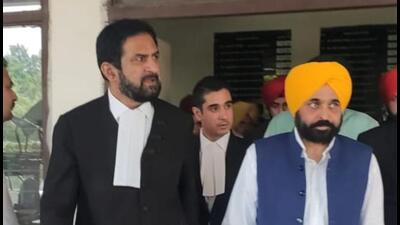 Punjab chief minister Bhagwant Mann along with former AG Anmol Ratan Sidhu at district court in Sector 43 in Chandigarh on Saturday. (HT Photo) Punjab chief minister Bhagwant Mann along with former AG Anmol Ratan Sidhu at district court in Sector 43 in Chandigarh on Saturday. (HT Photo)