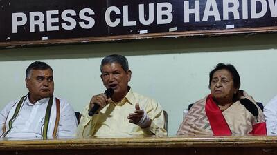 Former chief minister Harish Rawat during a press conference, in Uttarakhand on Saturday. (HT Photo) Former chief minister Harish Rawat during a press conference, in Uttarakhand on Saturday. (HT Photo)