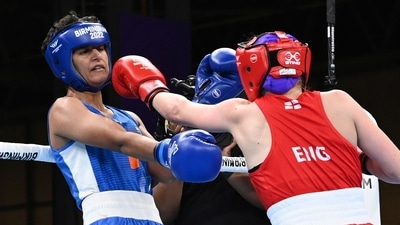 CWG 2022: Jaismine Lamboria in action for India. (AP) CWG 2022: Jaismine Lamboria in action for India. (AP)
