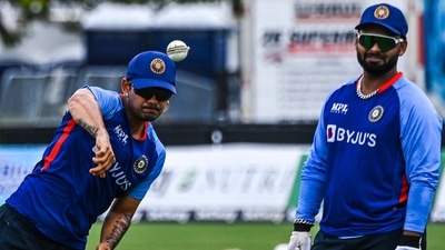 Ishan Kishan during a Team India training session. (AFP) Ishan Kishan during a Team India training session. (AFP)
