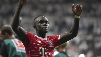 Bayern's Sadio Mane celebrates after the German Bundesliga soccer match between Eintracht Frankfurt and Bayern Munich (AP) Bayern's Sadio Mane celebrates after the German Bundesliga soccer match between Eintracht Frankfurt and Bayern Munich (AP)