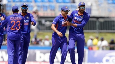 India's players celebrate as they walk off the field after winning the fourth T20 cricket match against the West Indies (AP) India's players celebrate as they walk off the field after winning the fourth T20 cricket match against the West Indies (AP)