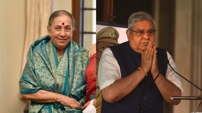 Vice president candidates Margaret Alva and Jagdeep Dhankar in file pic.