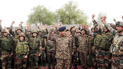 Chief of army staff General Manoj Pande with army officers and personnel during his visit to the forward areas on Saturday. (ADG PI - INDIAN ARMY Twitter) Chief of army staff General Manoj Pande with army officers and personnel during his visit to the forward areas on Saturday. (ADG PI - INDIAN ARMY Twitter)