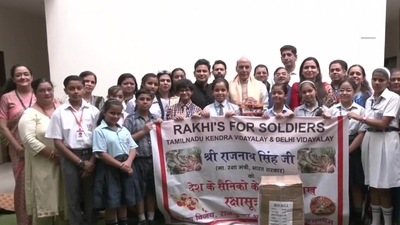 Union defence minister Rajnath Singh given 1.5 lakh rakhis to give to soldiers at borders. Union defence minister Rajnath Singh given 1.5 lakh rakhis to give to soldiers at borders.