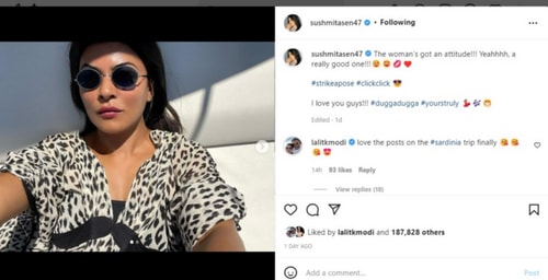 Sushmita Sen shared a picture from her vacation. Sushmita Sen shared a picture from her vacation.