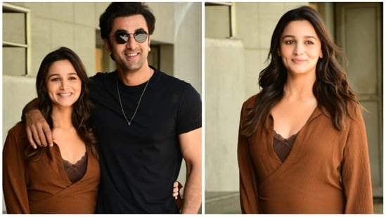 Pregnant Alia Bhatt flaunts baby bump in brown dress, dad-to-be Ranbir  Kapoor complements wife in all-black outfit | Hindustan Times