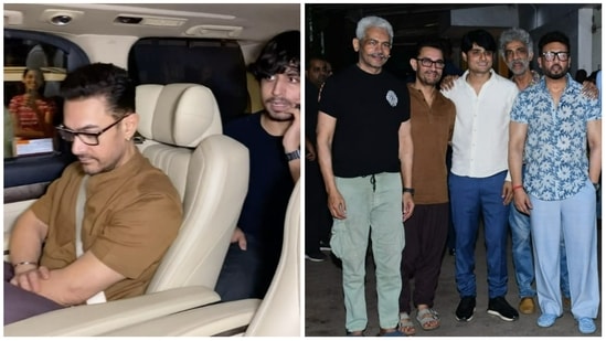 Aamir Khan with son Junaid Khan, Atul Kulkarni, Makarand Deshpande and Shekhar Suman at Laal Singh Chaddha screening. (Varinder Chawla)