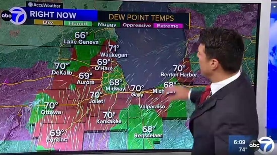 The image, taken from the Instagram video, shows the weatherman’s reaction to realising his TV is touch screen.(Instagram/@dutraweather)