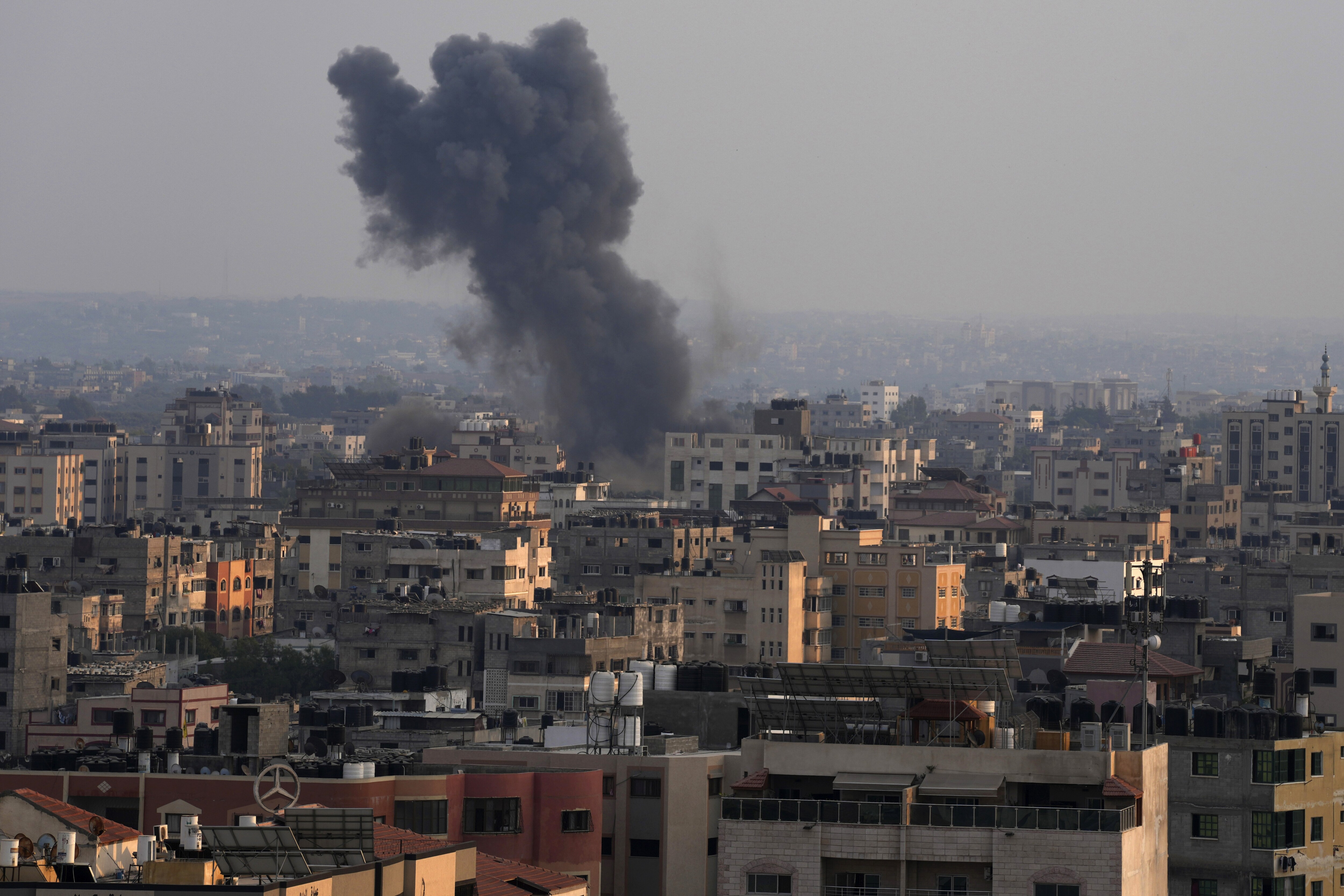 Smoke rises after Israeli airstrikes on residential building in Gaza, Saturday, August 6, 2022. (AP Photo/Adel Hana) Smoke rises after Israeli airstrikes on residential building in Gaza, Saturday, August 6, 2022. (AP Photo/Adel Hana)