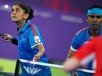 India's Sreeja Akula and Achanta Sharath Kamal in action during mixed doubles final during the Commonwealth Games (AP) India's Sreeja Akula and Achanta Sharath Kamal in action during mixed doubles final during the Commonwealth Games (AP)