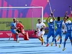 In the semi-final match at CWG 2022, India prevailed over South Africa 3-2 and stormed into the finals.(Doordarshan Sports Twitter) In the semi-final match at CWG 2022, India prevailed over South Africa 3-2 and stormed into the finals.(Doordarshan Sports Twitter)