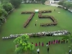 Students of a school in Vadodara, Gujarat, create a human formation to mark 75 years of Independence.