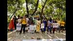 Protestors at Vetal tekdi on Sunday. (HT PHOTO) Protestors at Vetal tekdi on Sunday. (HT PHOTO)