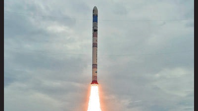 Isro launches the maiden flight of its small satellite launcher the SSLV-D1, in Sriharikota on Sunday. (ISRO Spaceflight Twitter) Isro launches the maiden flight of its small satellite launcher the SSLV-D1, in Sriharikota on Sunday. (ISRO Spaceflight Twitter)