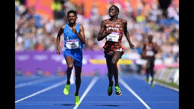 Kenya's Abraham Kibiwot (R) crosses the finish line in first place followed by India's Avinash Mukund Sable, Birmingham , August 6, 2022 (AFP) Kenya's Abraham Kibiwot (R) crosses the finish line in first place followed by India's Avinash Mukund Sable, Birmingham , August 6, 2022 (AFP)