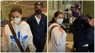Alia Bhatt and Ranbir Kapoor spotted at Mumbai airport. (Varinder Chawla) Alia Bhatt and Ranbir Kapoor spotted at Mumbai airport. (Varinder Chawla)