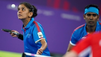 India's Sreeja Akula and Achanta Sharath Kamal in action during mixed doubles final during the Commonwealth Games (AP) India's Sreeja Akula and Achanta Sharath Kamal in action during mixed doubles final during the Commonwealth Games (AP)