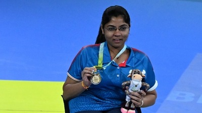 Gold medal winner India's Bhavina Hasmukhbhai Patel poses for photographs during the medal ceremony of the Para Table Tennis event. (PTI) Gold medal winner India's Bhavina Hasmukhbhai Patel poses for photographs during the medal ceremony of the Para Table Tennis event. (PTI)