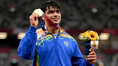 Neeraj Chopra poses with his gold medal at the Tokyo Olympics. (Getty Images) Neeraj Chopra poses with his gold medal at the Tokyo Olympics. (Getty Images)