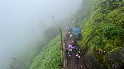 Tourists seen trekking at the Sinhagad fort on Sunday (HT PHOTO) Tourists seen trekking at the Sinhagad fort on Sunday (HT PHOTO)