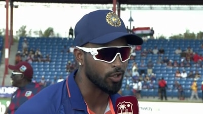 India's stand-in captain Hardik Pandya during the toss. (Screengrab) India's stand-in captain Hardik Pandya during the toss. (Screengrab)