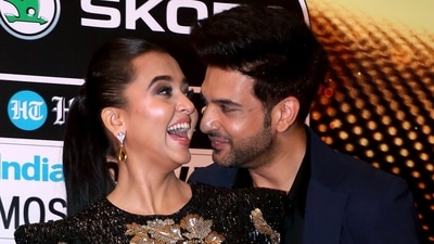 Karan Kundrra shares a light moment with Tejasswi Prakash at the HT India's Most Stylish Awards. (ANI) (Sunil Khandare) Karan Kundrra shares a light moment with Tejasswi Prakash at the HT India's Most Stylish Awards. (ANI) (Sunil Khandare)