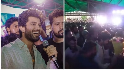 Vijay Deverakonda at a college in Patna for promotions of Liger. Vijay Deverakonda at a college in Patna for promotions of Liger. 