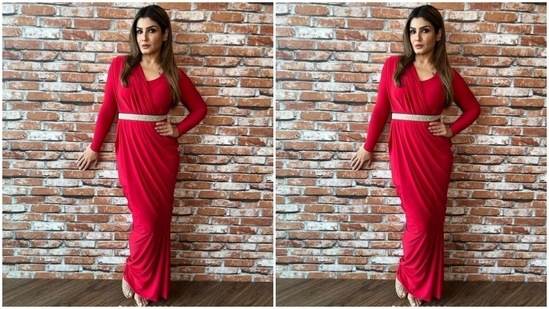 Raveena’s fashion diaries are goals for us. A few days back, the actor picked a red gown from the shelves of Mahek Punjabi and looked absolutely ravishing.(Instagram/@officialraveenatandon)